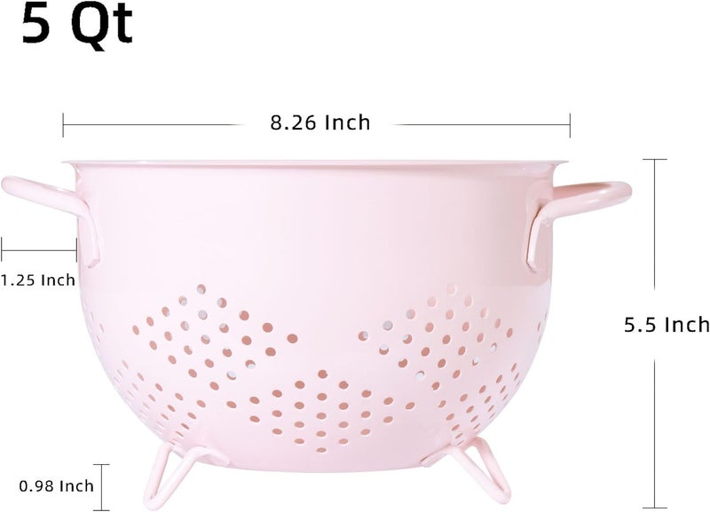 BeFare Metal Colander 5 Quart Powder Coated Self-draining Metal Strainer with Base,Kitchen Pasta Fruit Vegetable Basket with Double Handles (Pink) - Image 2